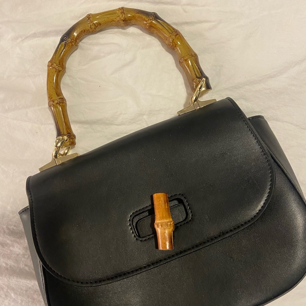 COPY - Unique bamboo handle purse handbag same style as famous Gucci bag in bla…